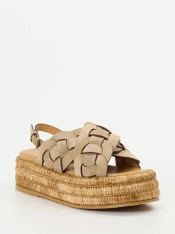 Tod's – Keilsandalette aus Flechtleder in Sandbeige
