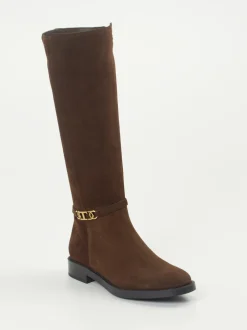 Tod's – Kniehohe Stiefel aus Veloursleder braun