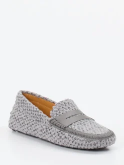 Tod's – Loafer aus Bouclé-Textil in Grau