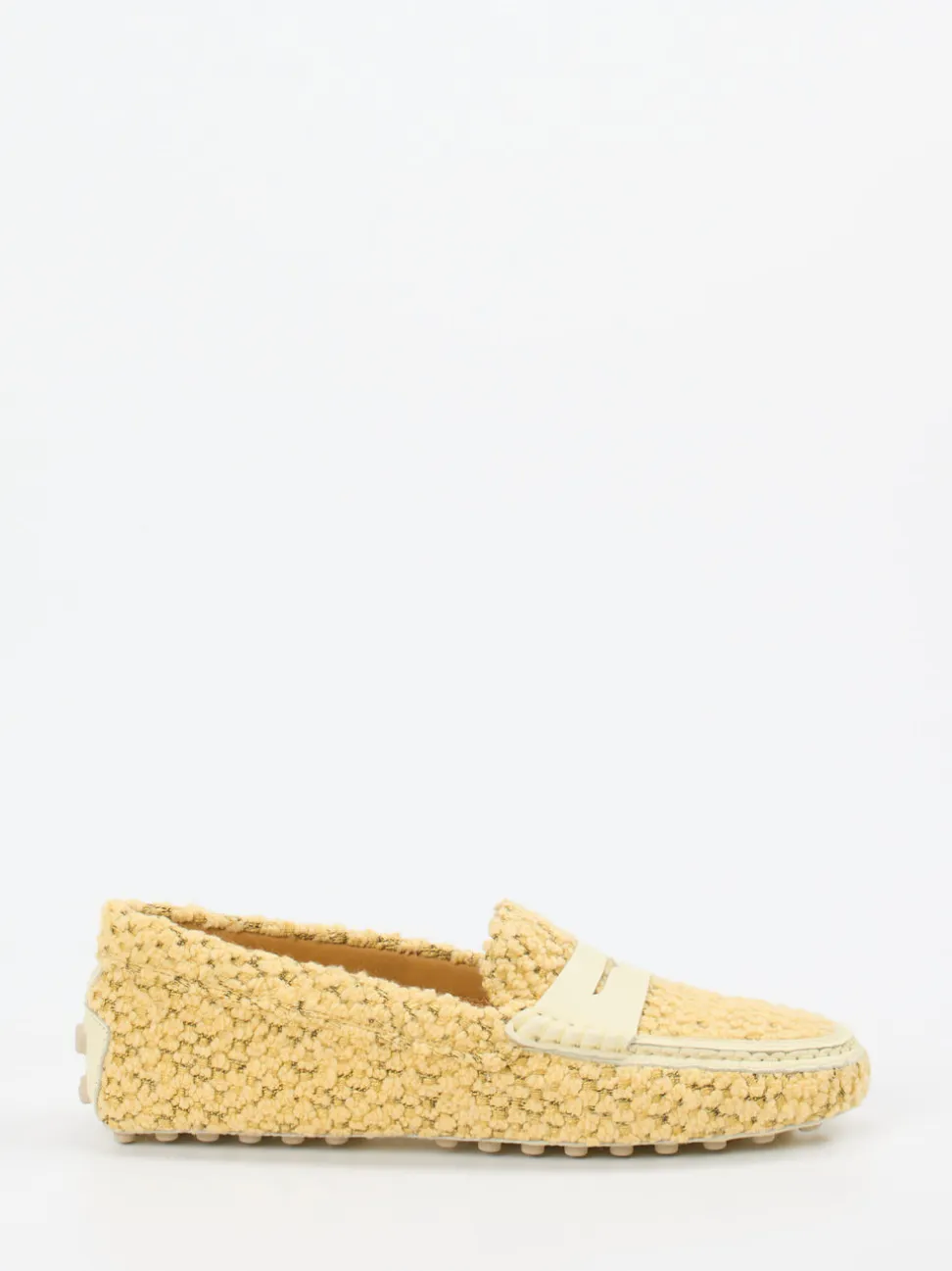 Tod's – Loafer aus Bouclé-Textil in Gelb