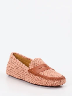 Tod's – Loafer aus Bouclé-Textil in Altrosa