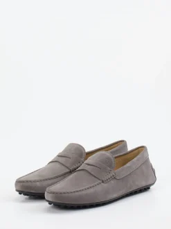 Tod's – Mokassin aus Veloursleder in Steingrau