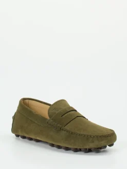 Tod's – Mokassin aus Veloursleder in Olivgrün