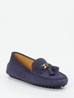 Tod's – Slipper aus Veloursleder in Dunkelblau