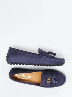 Tod's – Slipper aus Veloursleder in Dunkelblau