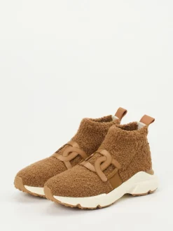 Tod's – Sneaker aus Teddy-Textil in Karamellbraun