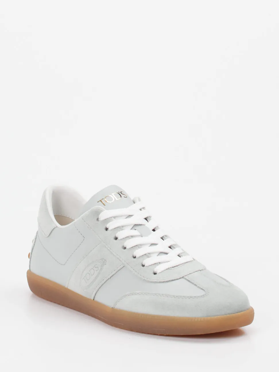 Tod's – Sneaker aus Velours- und Glattleder hellgrau