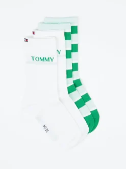 Tommy Hilfiger – Crew-Socken aus Textil in Grün-Weiß