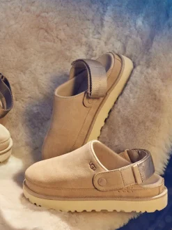 UGG – Hausschuh-Clog aus Veloursleder beigebraun