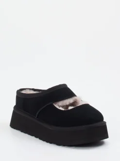 UGG – Hausschuhe aus Veloursleder mit Lammfell Schwarz