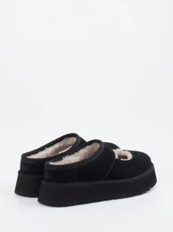 UGG – Hausschuhe aus Veloursleder mit Lammfell Schwarz
