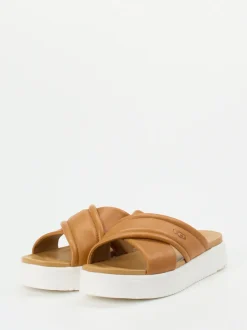 UGG – Plateau-Sandalen aus Kalbleder cognacfarben