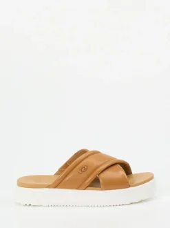 UGG – Plateau-Sandalen aus Kalbleder cognacfarben