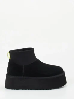 UGG – Plateau-Stiefelette aus Veloursleder Schwarz