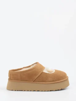 UGG – Plattform-Pantolette aus Veloursleder Karamell