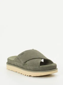 UGG – Slides aus Veloursleder in Olivgrün