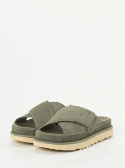 UGG – Slides aus Veloursleder in Olivgrün