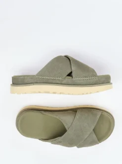 UGG – Slides aus Veloursleder in Olivgrün