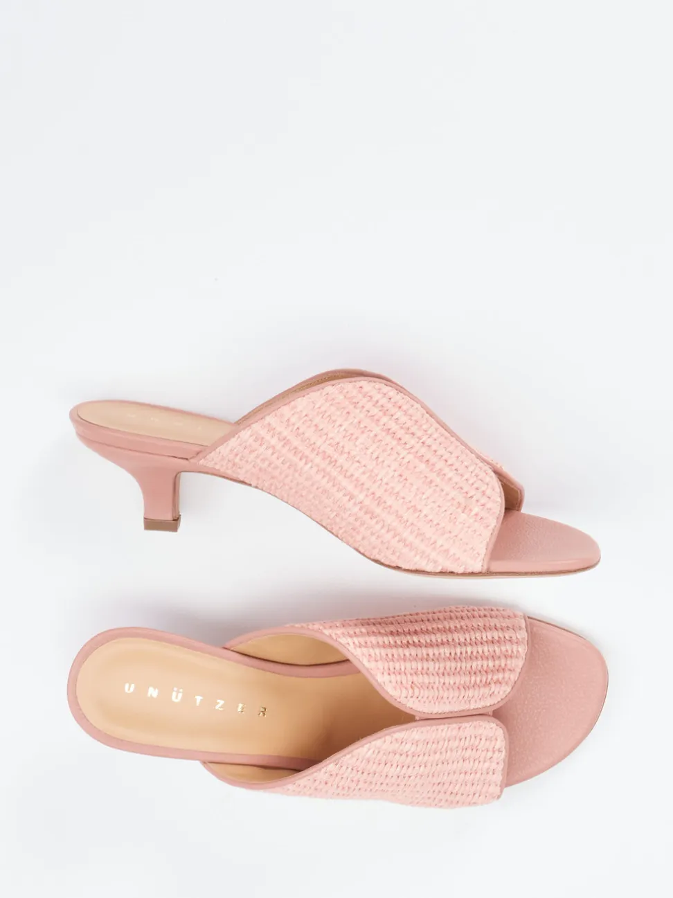 Unützer – Mules aus Kalbleder und Flechttextil rosa