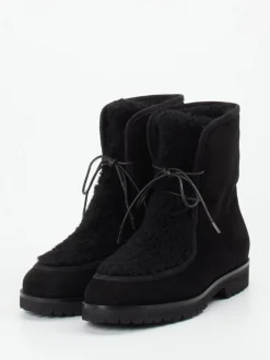 Unützer – Schnürstiefelette aus Veloursleder schwarz