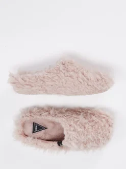 Verbenas – Pantoffeln aus Textil mit Kunstfell rosa