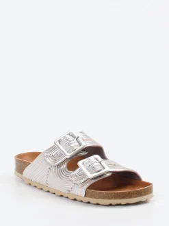 Verbenas – Zwei-Riemen-Pantolette aus Metallicleder silber