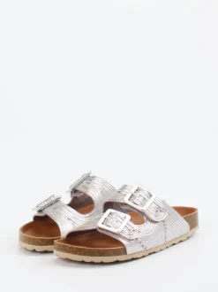 Verbenas – Zwei-Riemen-Pantolette aus Metallicleder silber