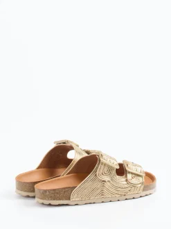 Verbenas – Zweiriemer-Pantolette aus Metallic-Synthetik goldfarben