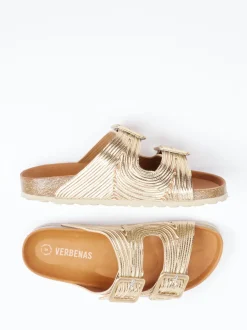 Verbenas – Zweiriemer-Pantolette aus Metallic-Synthetik goldfarben