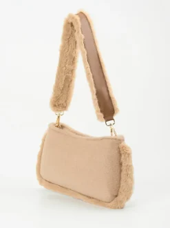 Viamailbag – Baguette-Bag aus Textil und Kunstfell Beige