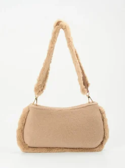 Viamailbag – Baguette-Bag aus Textil und Kunstfell Beige
