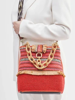 Viamailbag – Bucket Bag aus Baumwolle mit Raffia-Details