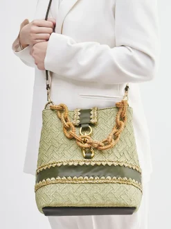 Viamailbag – Schultertasche aus Textil mit Bastdetails