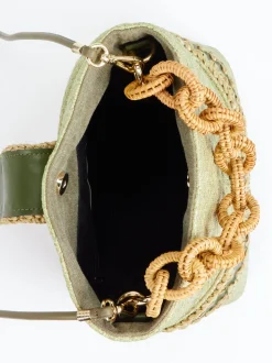 Viamailbag – Schultertasche aus Textil mit Bastdetails