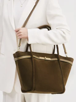 Viamailbag – Shopper aus Veloursleder olivbraun