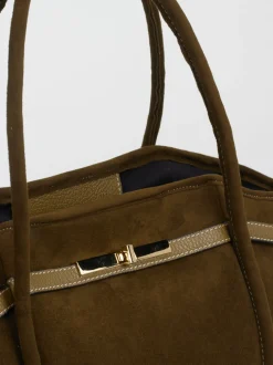 Viamailbag – Shopper aus Veloursleder olivbraun