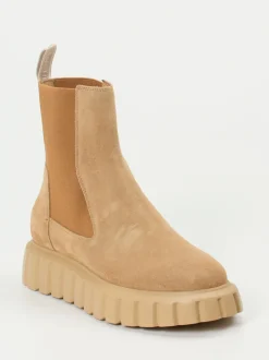 Voile Blanche – Chelsea Boots aus Veloursleder camelfarben