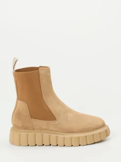 Voile Blanche – Chelsea Boots aus Veloursleder camelfarben
