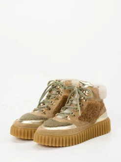 Voile Blanche – Schnürboots aus Veloursleder Beige