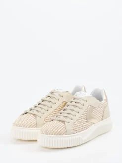 Voile Blanche – Sneaker aus Textil und Veloursleder beige
