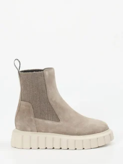 Voile Blanche – Stiefelette aus Veloursleder taupe