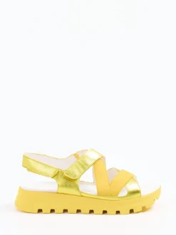 Waldläufer – Komfortsandalen aus Metallicleder gelb