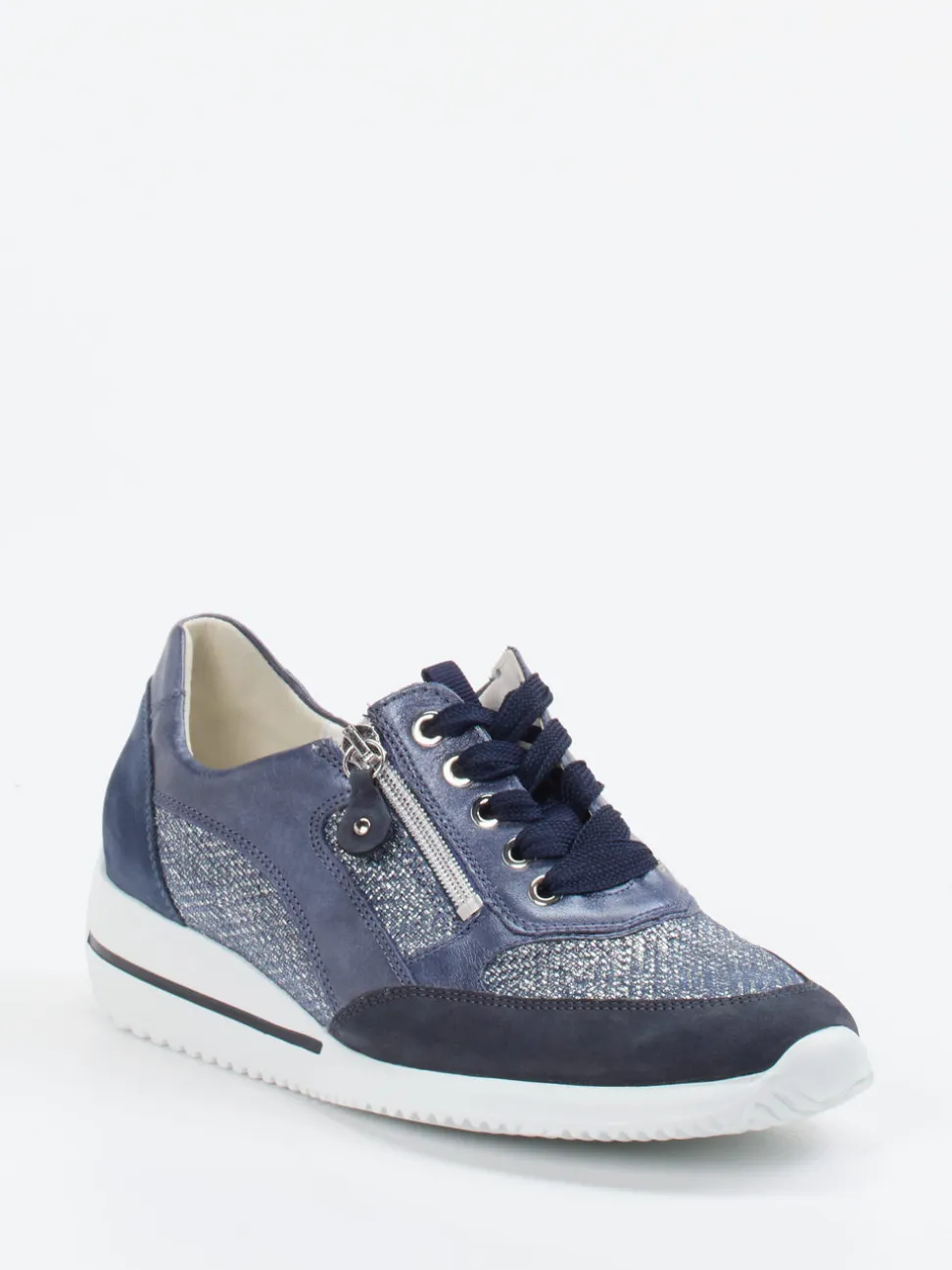 Waldläufer – Komfort-Sneaker aus geprägtem Leder blau