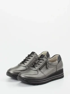 Waldläufer – Komfort-Sneaker aus Metallicleder grau