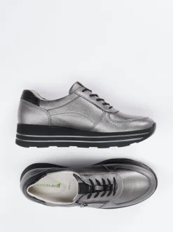 Waldläufer – Komfort-Sneaker aus Metallicleder grau
