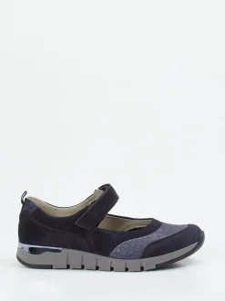 Waldläufer – Mary Jane Sneaker aus Veloursleder Dunkelblau