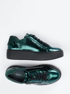 Waldläufer – Plateau-Sneaker aus Metallicleder grün