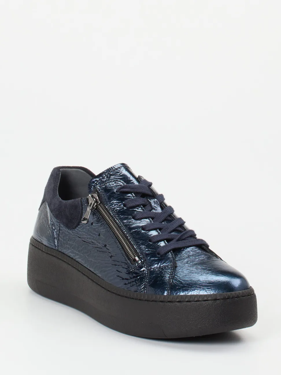 Waldläufer – Plateau-Sneaker aus Metallicleder Nachtblau