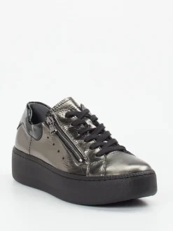 Waldläufer – Plateau-Sneaker aus Metallicleder grau