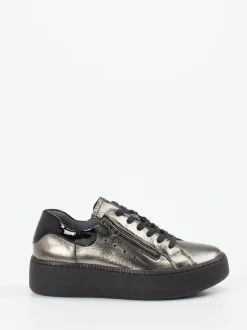 Waldläufer – Plateau-Sneaker aus Metallicleder grau